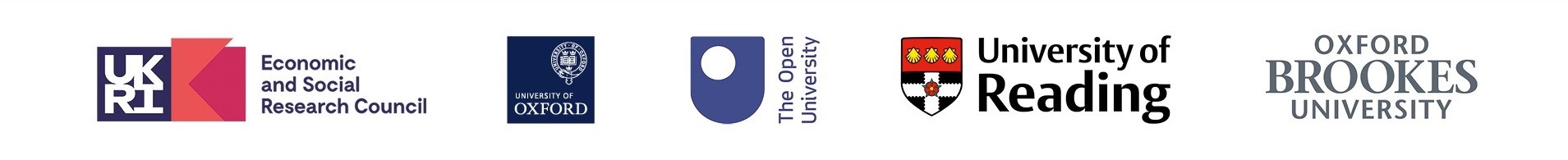 Logos of the ESRC, University of Oxford, the Open University, University of Reading, and Oxford Brookes University