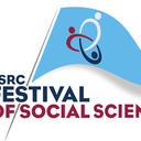 A blue flagged showing three interconnected people in red, white and blue, with the title Festival of Social Science