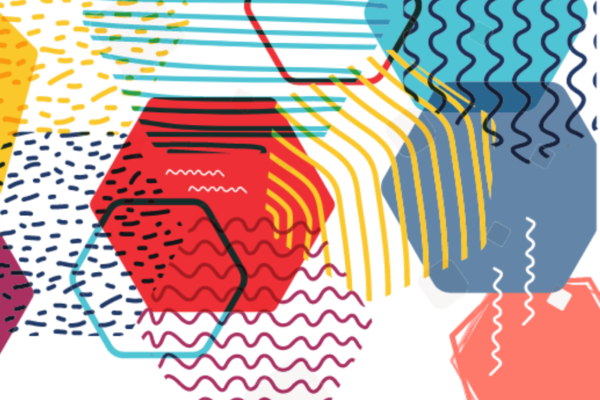 Multiple multi-coloured hexagons overlapping