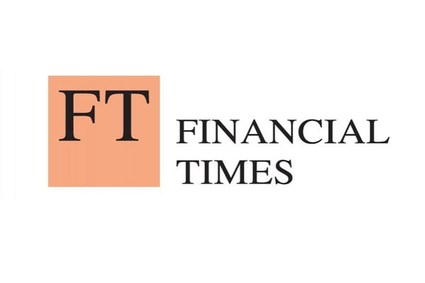Peach-coloured square containing the initials FT, with Financial Times written to the right-hand side of it