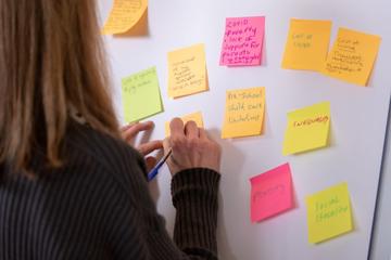 Challenges facing Early Years provision A delegate adds her thoughts to a board covered in post-it notes about the challenges facing early years provision