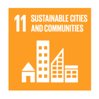 UNSDG11 Sustainable cities and communities, with a graphic of buildings