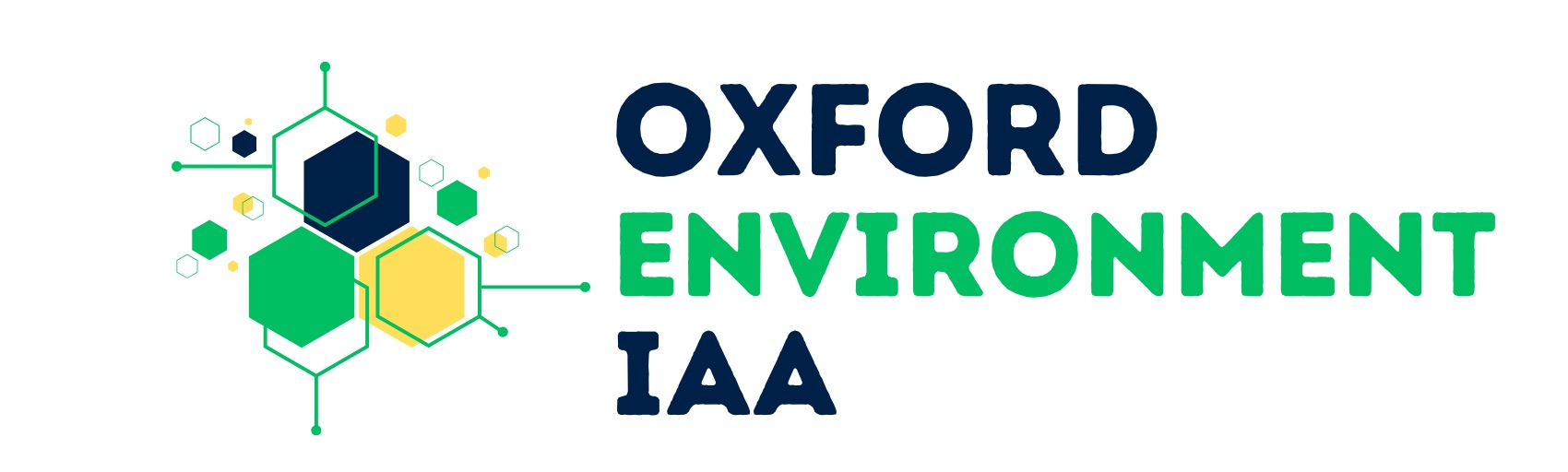 Oxford Environment IAA logo in blue and green with hexagonal graphics