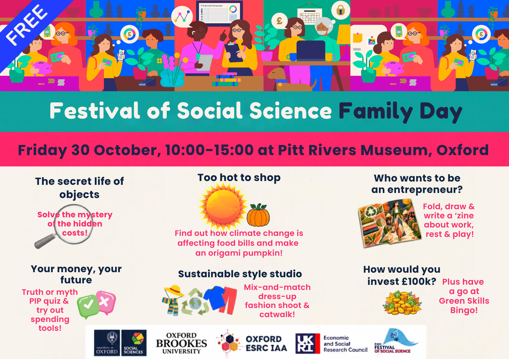 Branded poster showing date and activity titles