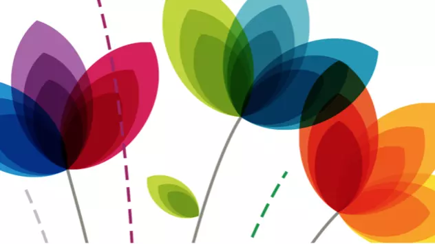 Colourful illustration of stylised flowers