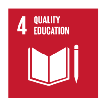 UN SDG4 Quality education, showing a book and pencil
