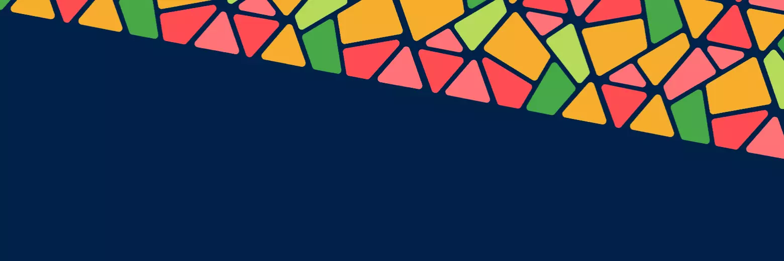 A graphic image of bright, multi coloured irregular segments against a navy blue background