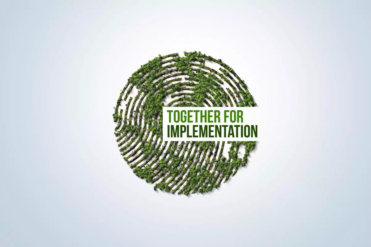 Together for implementation over a green, thumb-print style background